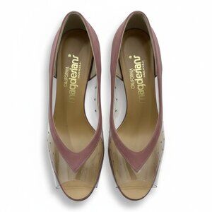 Vintage California Magdesians Women’s Clear Vinyl Suede Trim Peep Toe Size 6M